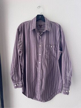 Chaps Ralph Lauren Men's Purple Stripe Button-Up Shirt Size Neck 15.5